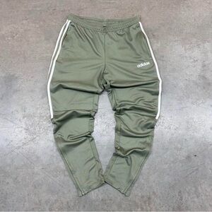 adidas Olive Green Track Joggers with White Stripes